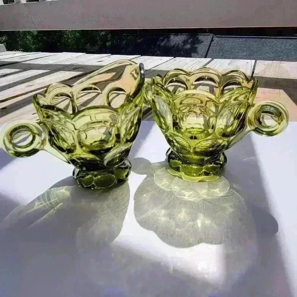 COPY - Set Of 2 Vintage Imperial Green Glossy Glass Creamer & Sugar - Picture 1 of 12